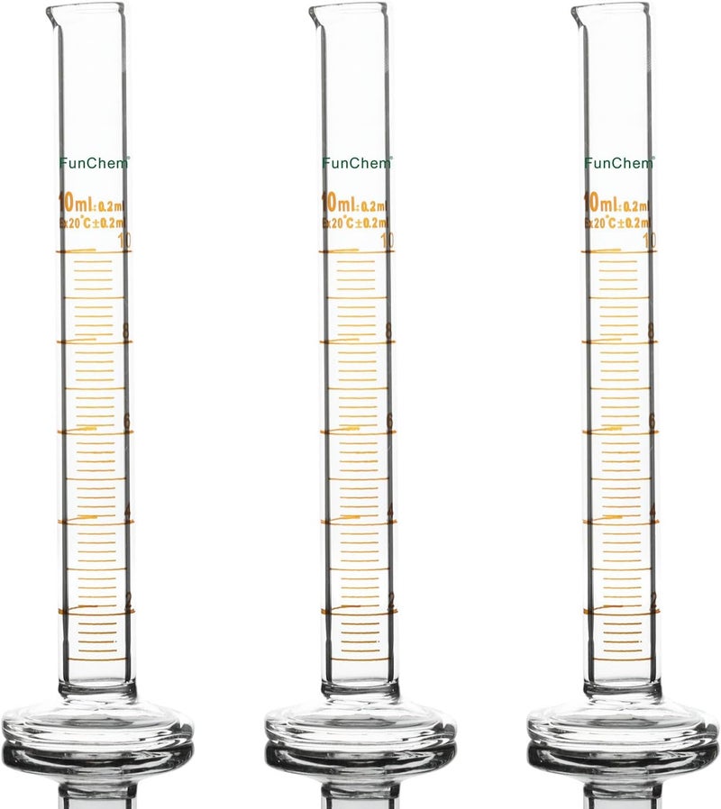 FunChem 3-Pack Borosilicate Glass Graduated Cylinder Measuring Cylinder, 10 ml - Image 1